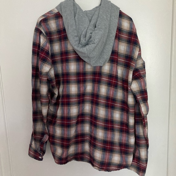 Mens plaid colourblock panel hooded shirt - Picture 4 of 6